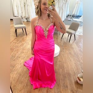 Flirt by Maggie Sottero prom dress. Size 8. Beautiful halter neck, hot pink